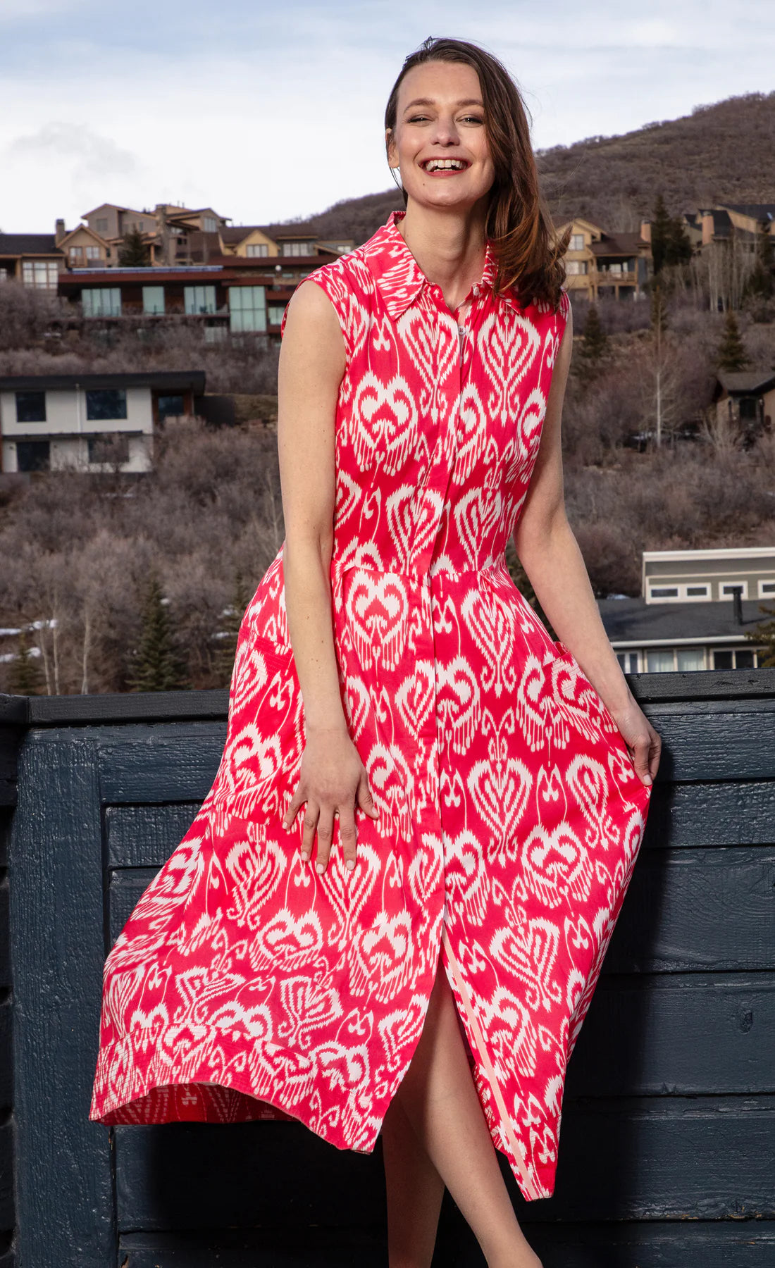 Sea Island Dress by Dizzy Lizzie in Pink & White Ikat