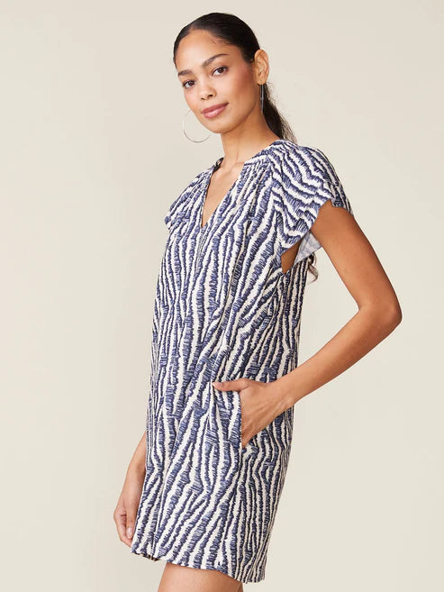Linen Blend Dress by ANTHEM the label in Navy/Pearl