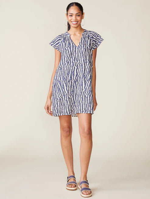 Linen Blend Dress by ANTHEM the label in Navy/Pearl
