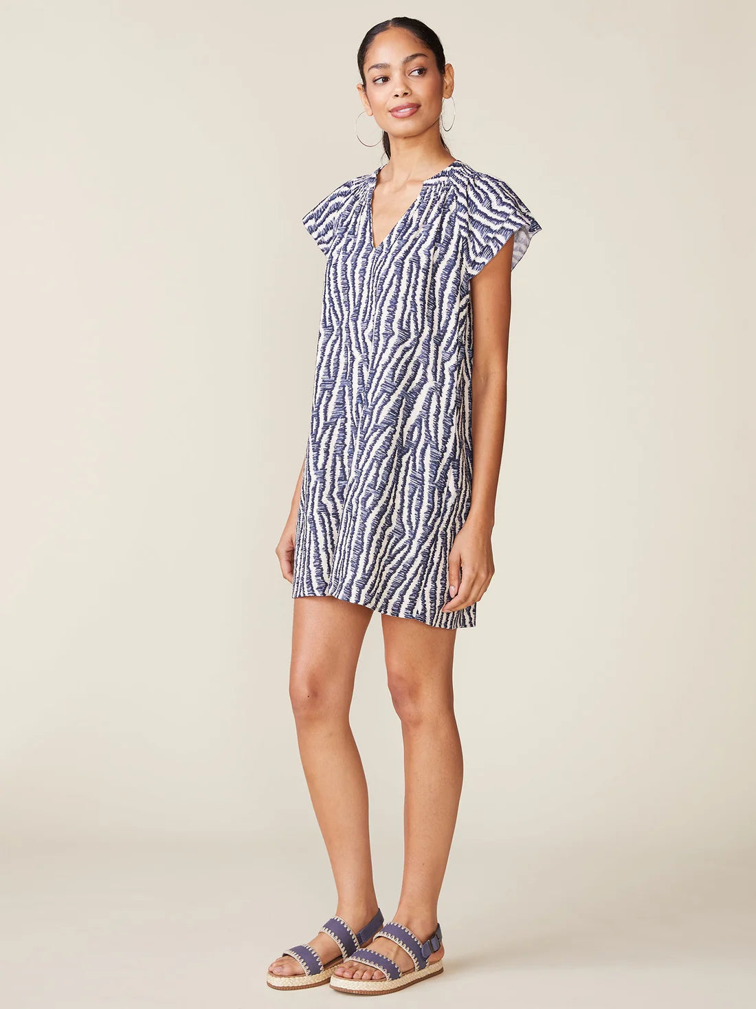 Linen Blend Dress by ANTHEM the label in Navy/Pearl