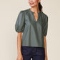 Kacey Vegan Leather Short Sleeve Top by ANTHEM the label in Agave Green