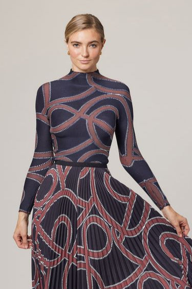 Ines Ribbon Print 3D Top by Wild Cosmos in Black Mix