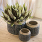 Set of three dark blue knobby ceramic pots by Kalalou