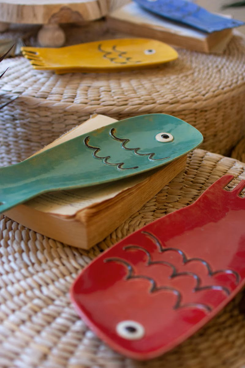 Set of six ceramic fish plates by Kalalou