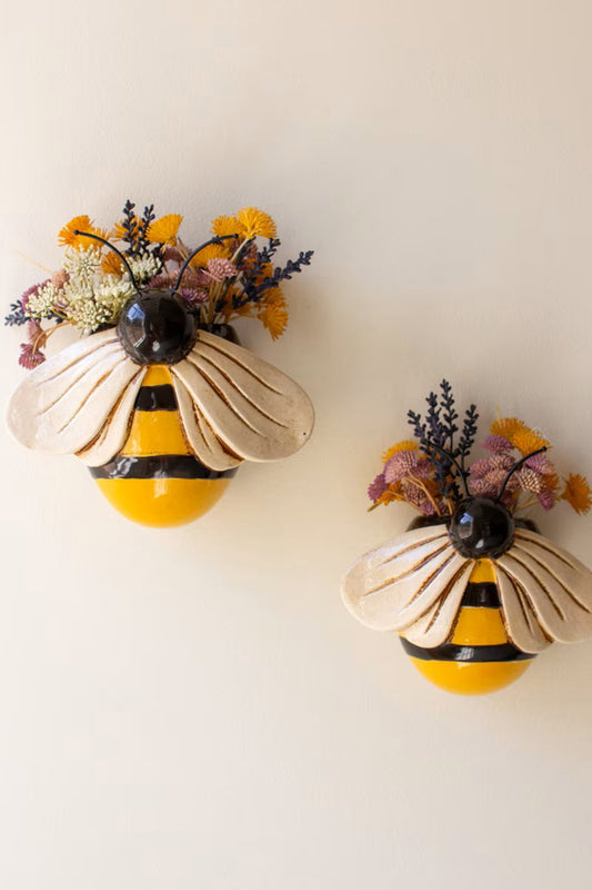 Set of two ceramic bees wall planters by Kalalou