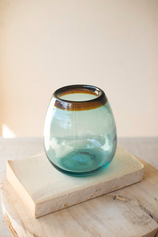 Stemless wine glass with amber rim by Kalalou