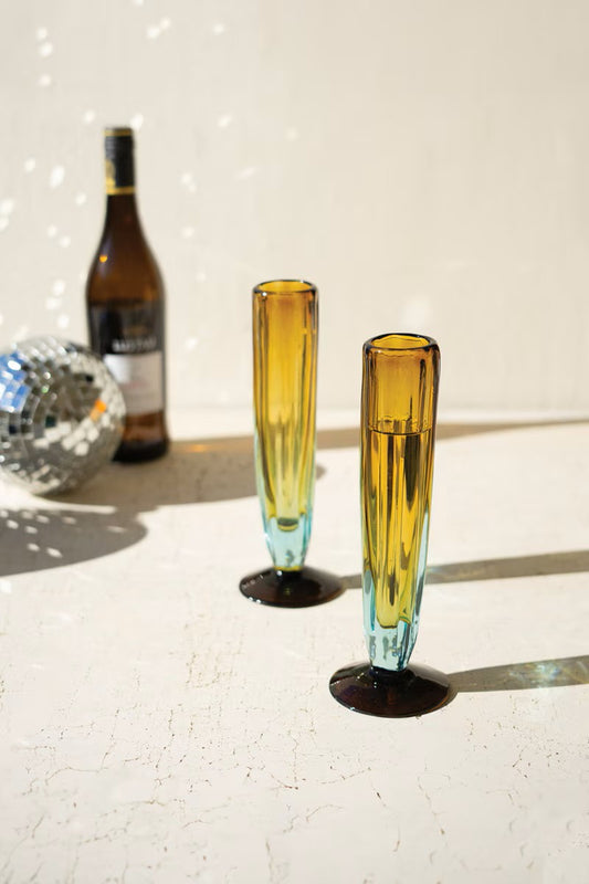 Recycled fluted champagne glass  by Kalalou in blue/amber