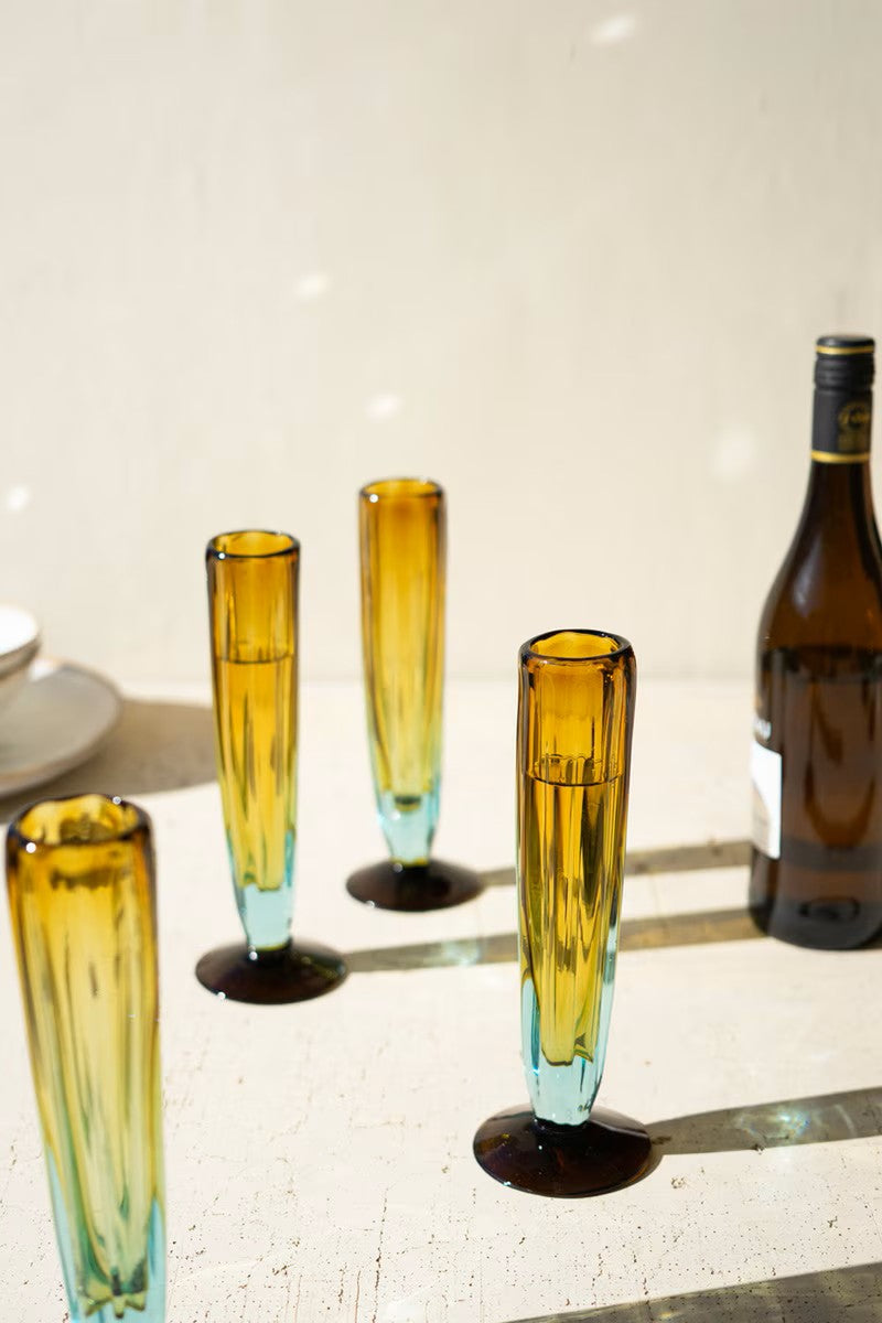Recycled fluted champagne glass by Kalalou in blue/amber
