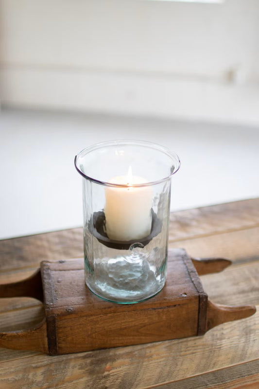 Mini glass candle cylinders w rustic insert (small) by Kalalou