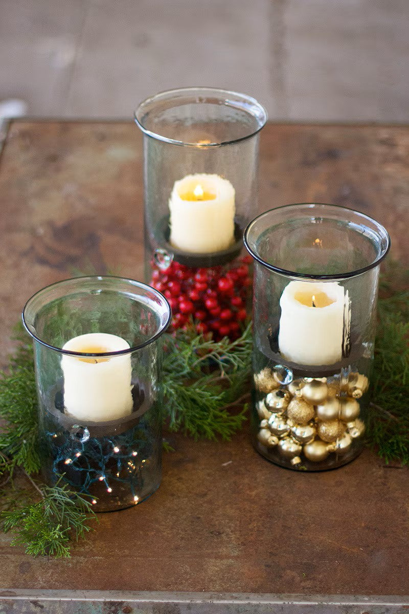 Mini glass candle cylinders w rustic insert (small) by Kalalou