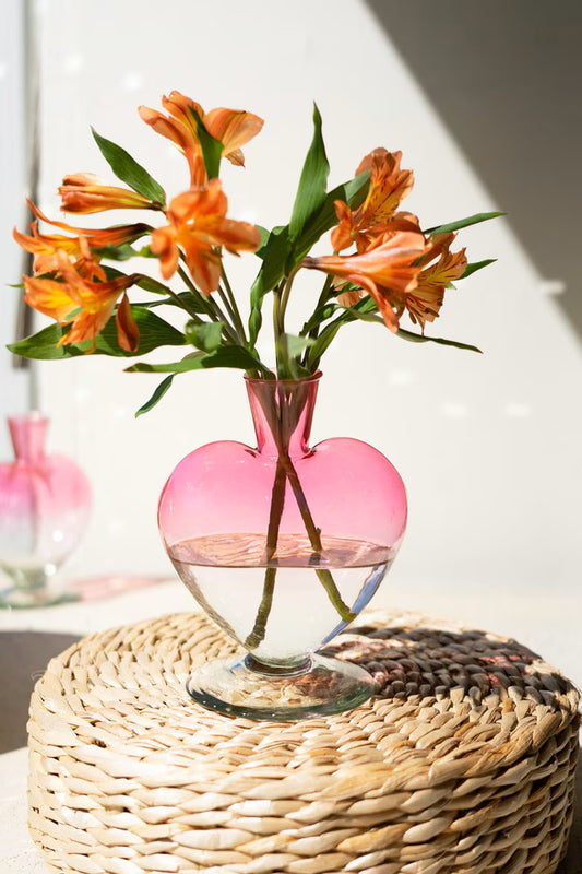Large Glass heart vase by Kalalou in ombre pink