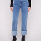 Wide Cuff Straight Leg Stretch Denim Pants by Charlie B in Medium Blue