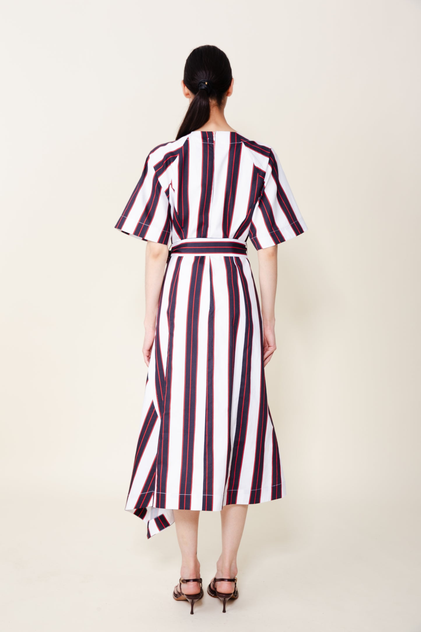 Juliet Short Sleeve Dress Midi Dress by Du Paradis in Black Red Stripes