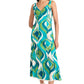 Printed Midi Dress with Double Straps by Maggy London in Ivory Aqua