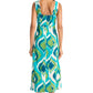 Printed Midi Dress with Double Straps by Maggy London in Ivory Aqua