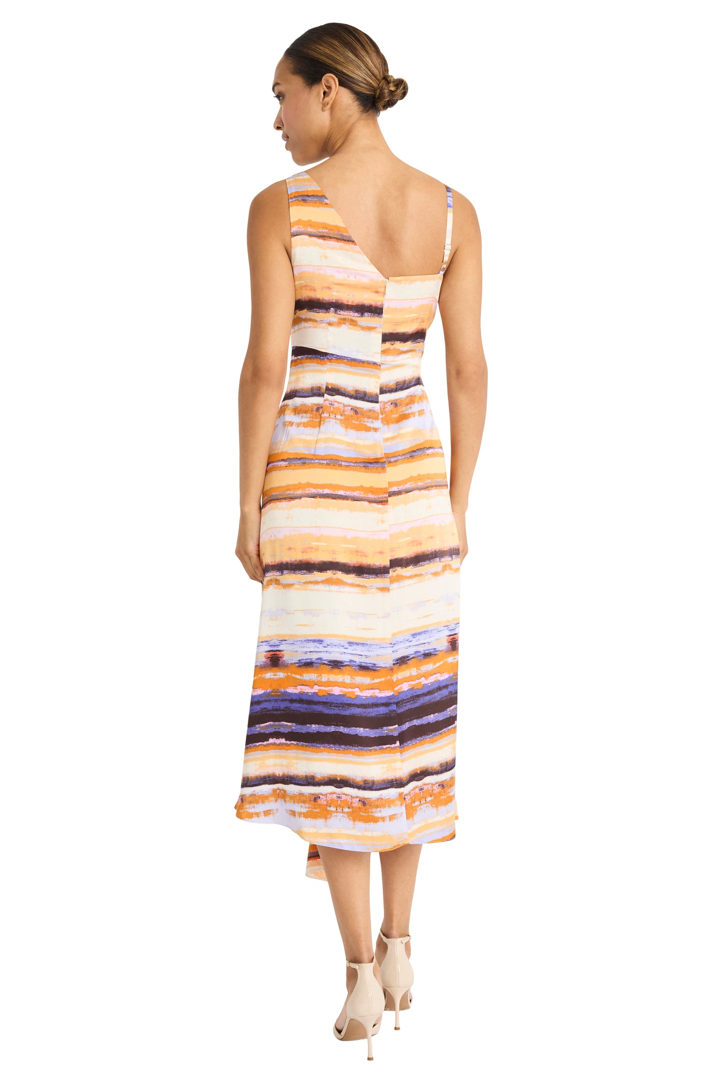 Asymmetrical Draped Midi Dress by Maggy London in Ivory Orange