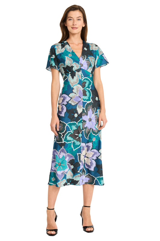 Floral Print Dress by Maggy London in Teal/Green