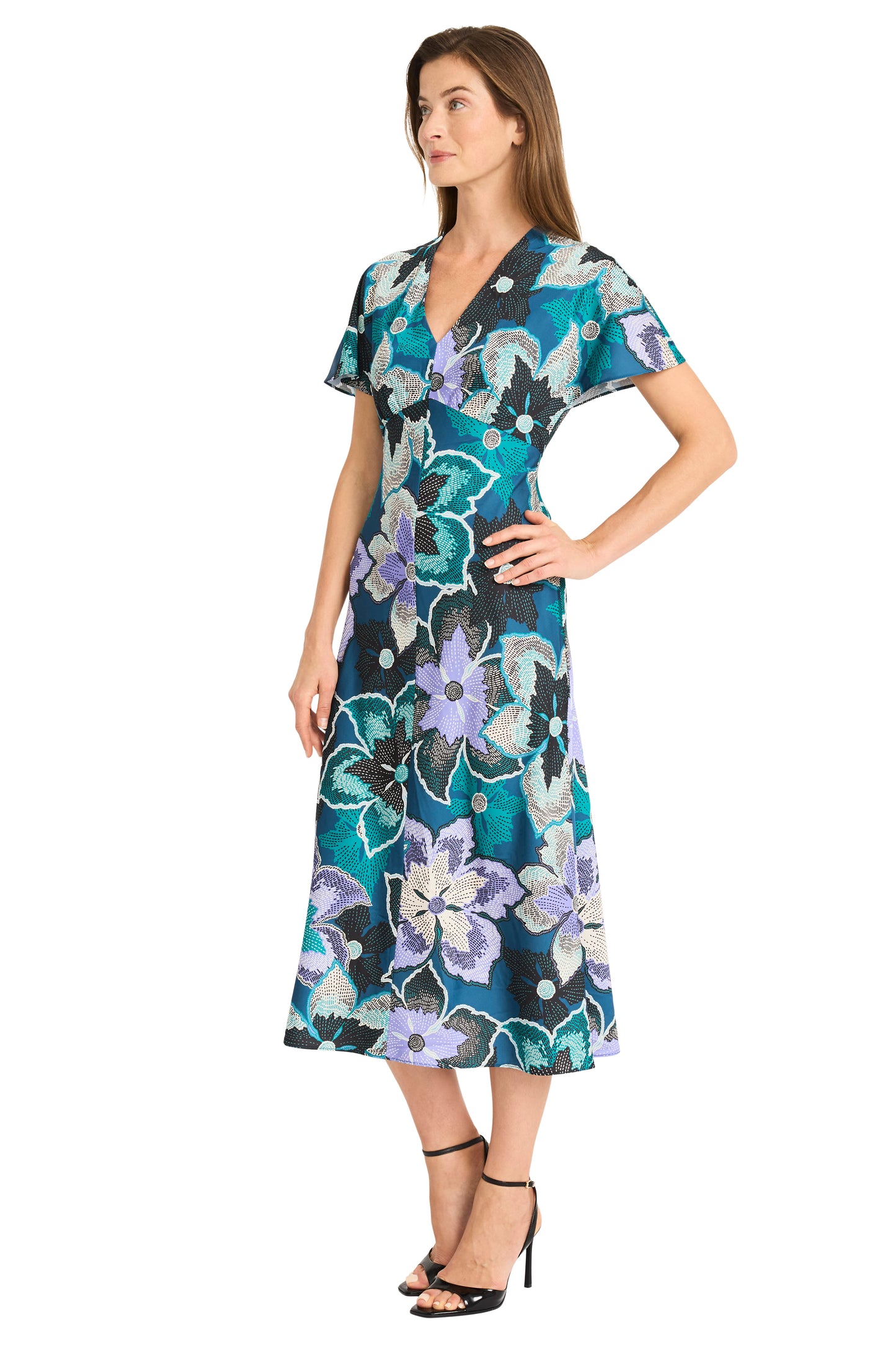 Floral Print Dress by Maggy London in Teal/Green