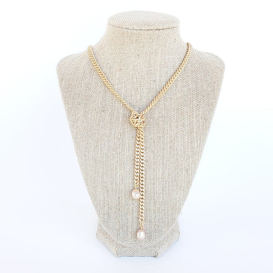 Medium Curb Knotted Necklace with Mini Pearls by Virtue in Gold/White