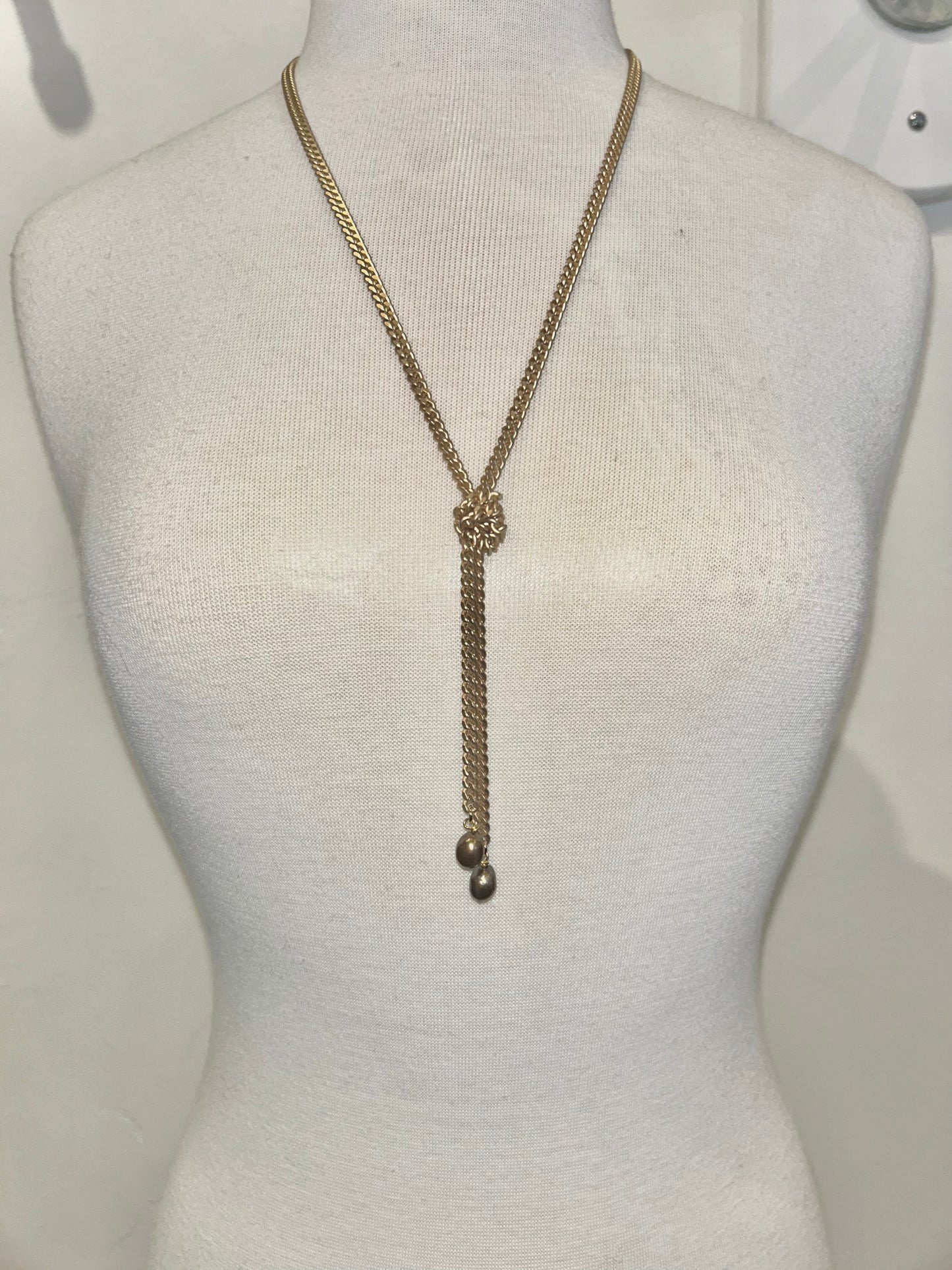 Medium Curb Knotted Necklace with Mini Pearls by Virtue in Gold/Chocolate