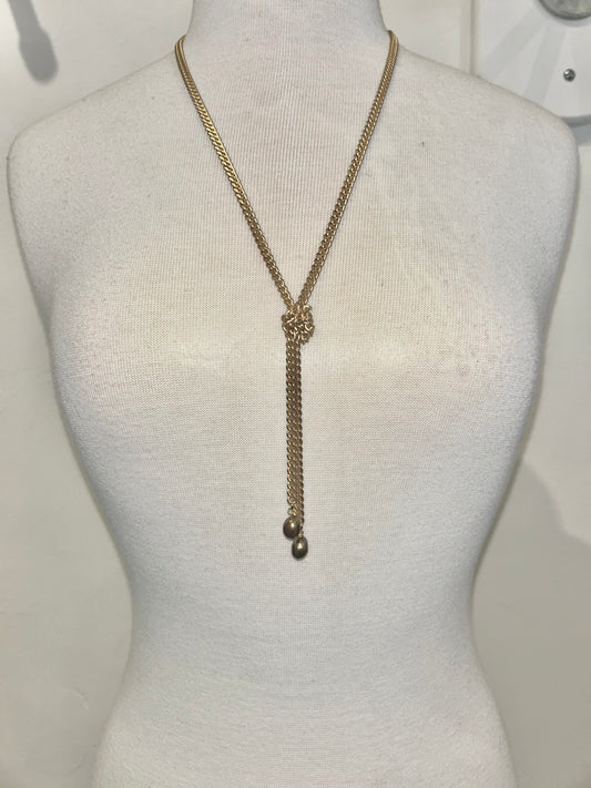 Medium Curb Knotted Necklace with Mini Pearls by Virtue in Gold/Chocolate