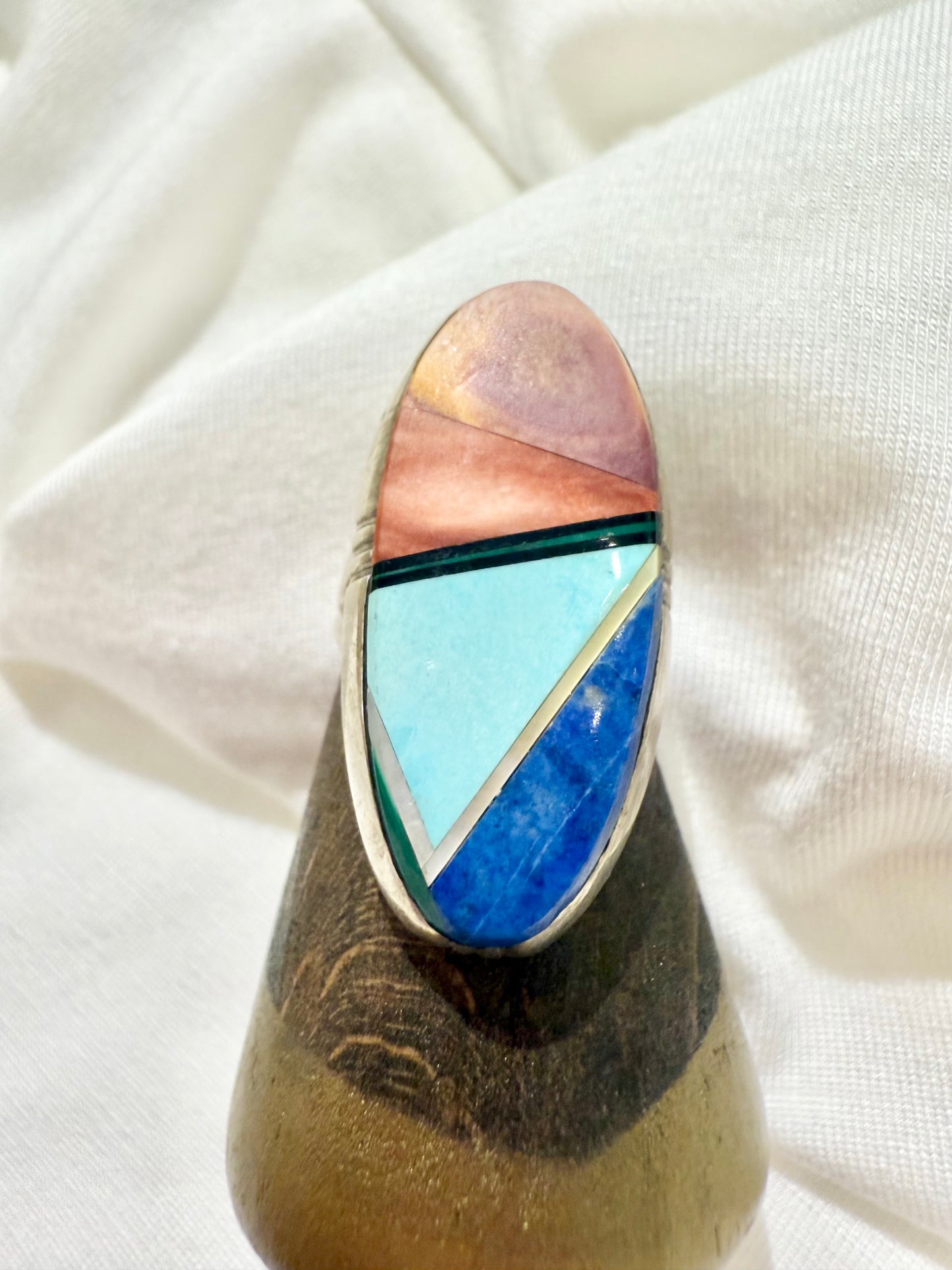 Vintage Turquoise, Coral & Lapis Ring by Alzuni