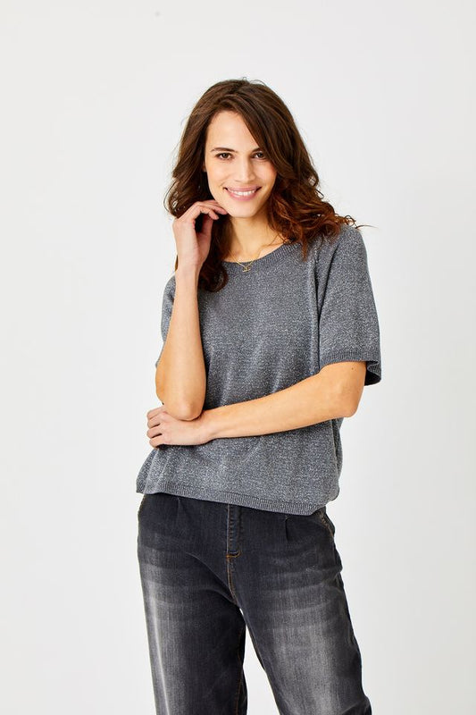 Ludo Knit Tee w/Lurex by Suzy D London in Dark Grey