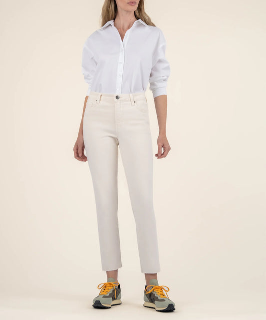 Reese High Rise Fab AB Ankle Straight Raw Hem by Kut from the Kloth in Ecru