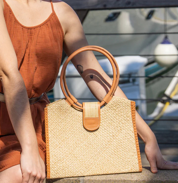 Ibiza Straw Handbag w/Leather Handles by Shebobo in Natural