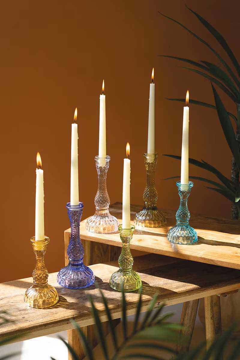Set of six glass taper candle holders by Kalalou