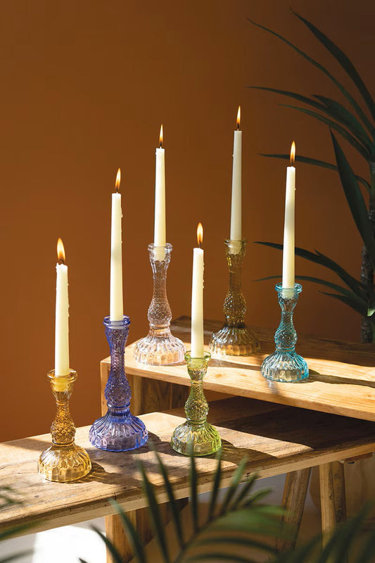Set of six glass taper candle holders by Kalalou