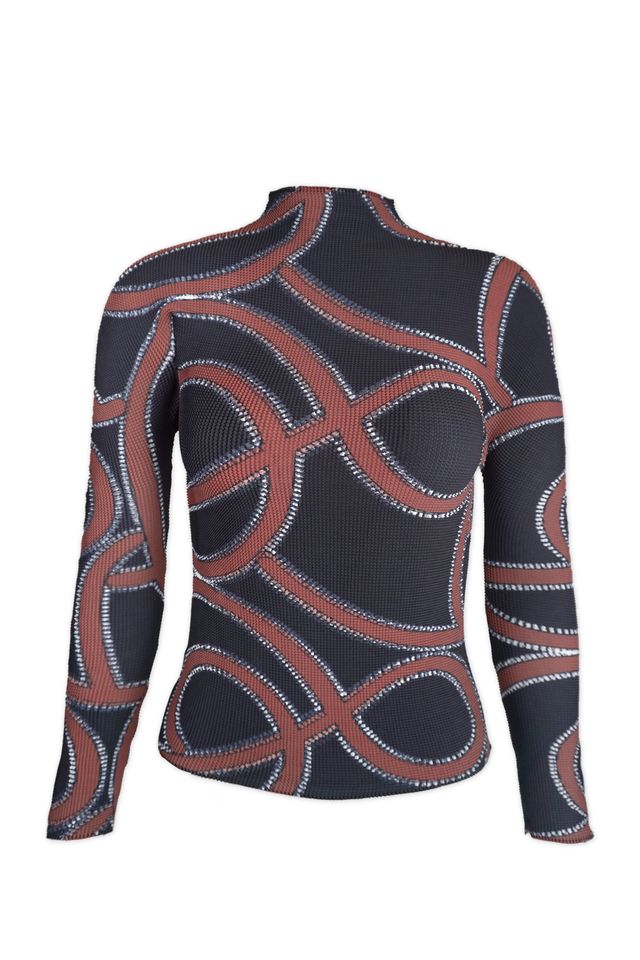 Ines Ribbon Print 3D Top by Wild Cosmos in Black Mix