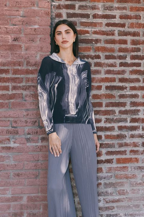 Kayla Brushstroke Top by Wild Cosmos in Black / Vanilla