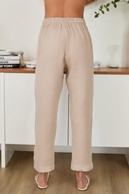 Drawstring Waistband Edge Stitch Detail by Milio Milano in Earth Beige