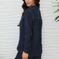 Linen Long Sleeve Button Down Top w/Edge Stitch Detail by Milio Milano in Navy/White