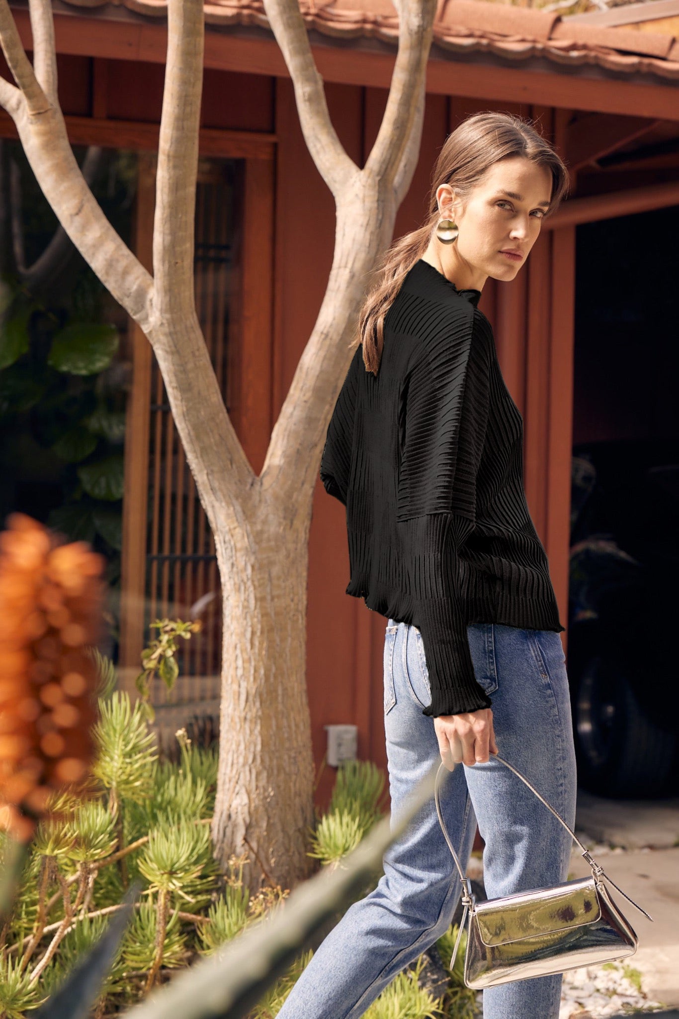 Iris Lettuce Edge Stripe Top by Wild Cosmos in Black