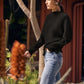Iris Lettuce Edge Stripe Top by Wild Cosmos in Black