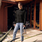 Iris Lettuce Edge Stripe Top by Wild Cosmos in Black
