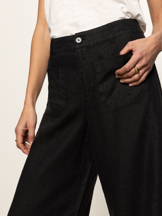 The Linen Marine Wide Leg Pant by Sanctuary in Black