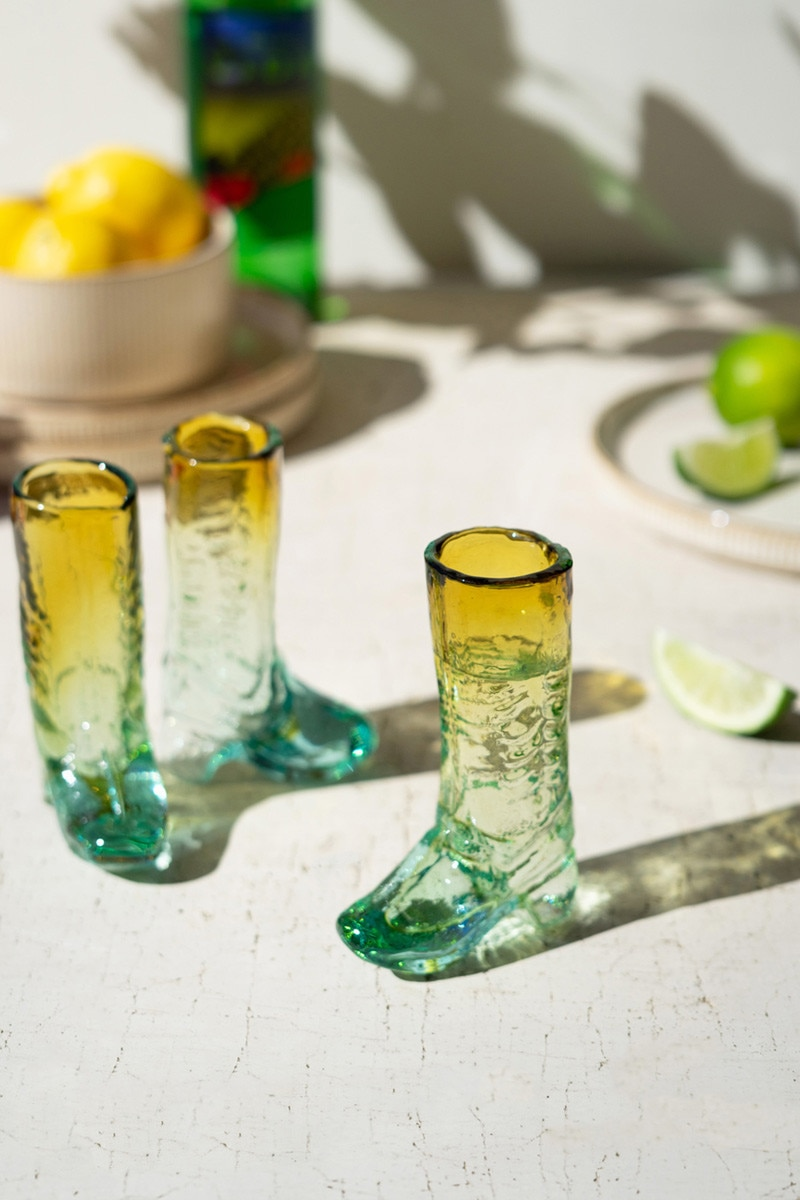 Recycled Glass Boot Shot Glass by Kalalou in Amber