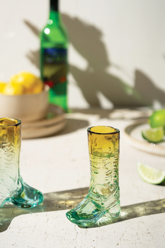Recycled Glass Boot Shot Glass by Kalalou in Amber