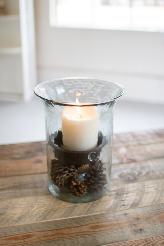 Original Glass Candle Cylinder with Rustic Insert (Small) by Kalalou