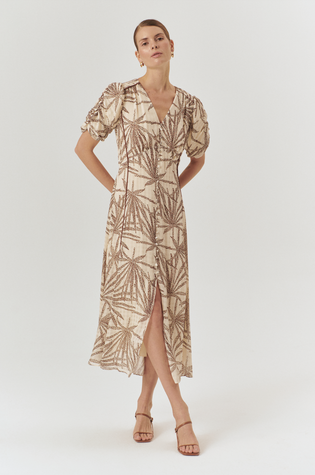 Adaline Dress by Exquise in Brown/Beige